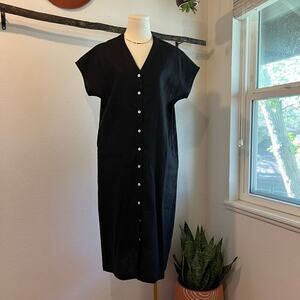 Two Days Off Kaneko Black Linen Button Front Cap Sleeve Midi Dress Size Medium